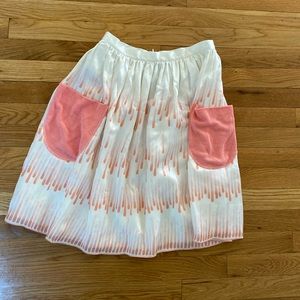 Hilda.Henri Girls Size 12 A Line Print SKIRT, Silk Ivory Coral Pockets New.